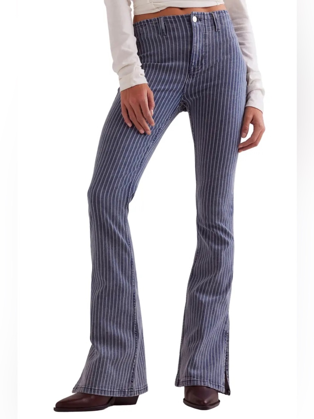 Free People Level Up Stripe Side Slit Bootcut Jeans